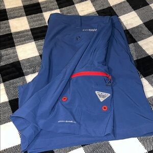 Columbia PFG Navy Shorts with Red Zipper